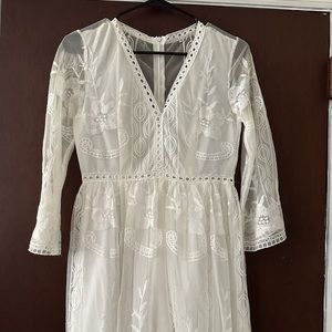 White long sleeve bridal dress boho